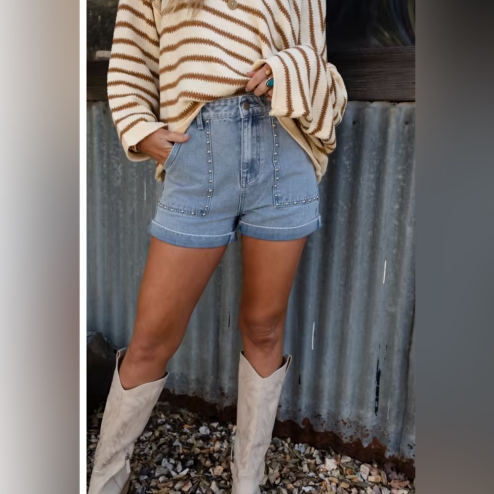 High rise studded shorts